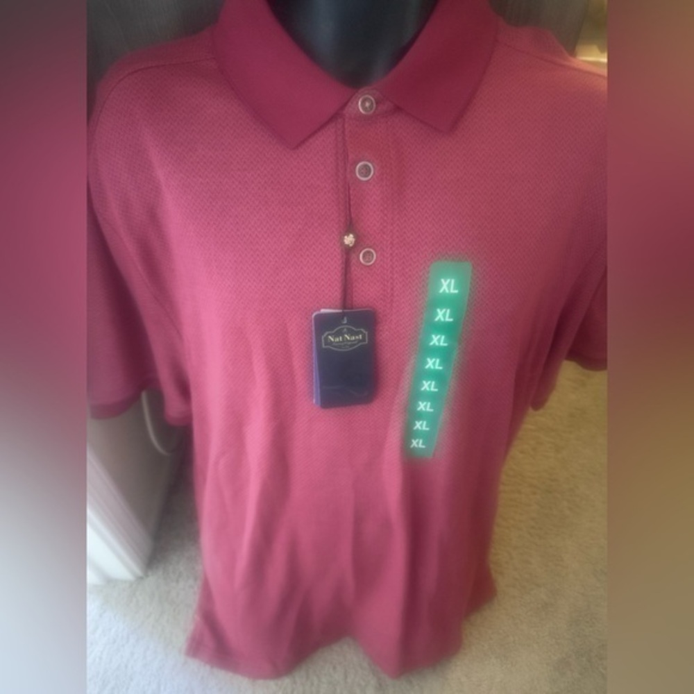 Men’s new size XL Nat Nast three button polo red maroon shirt short sleeve